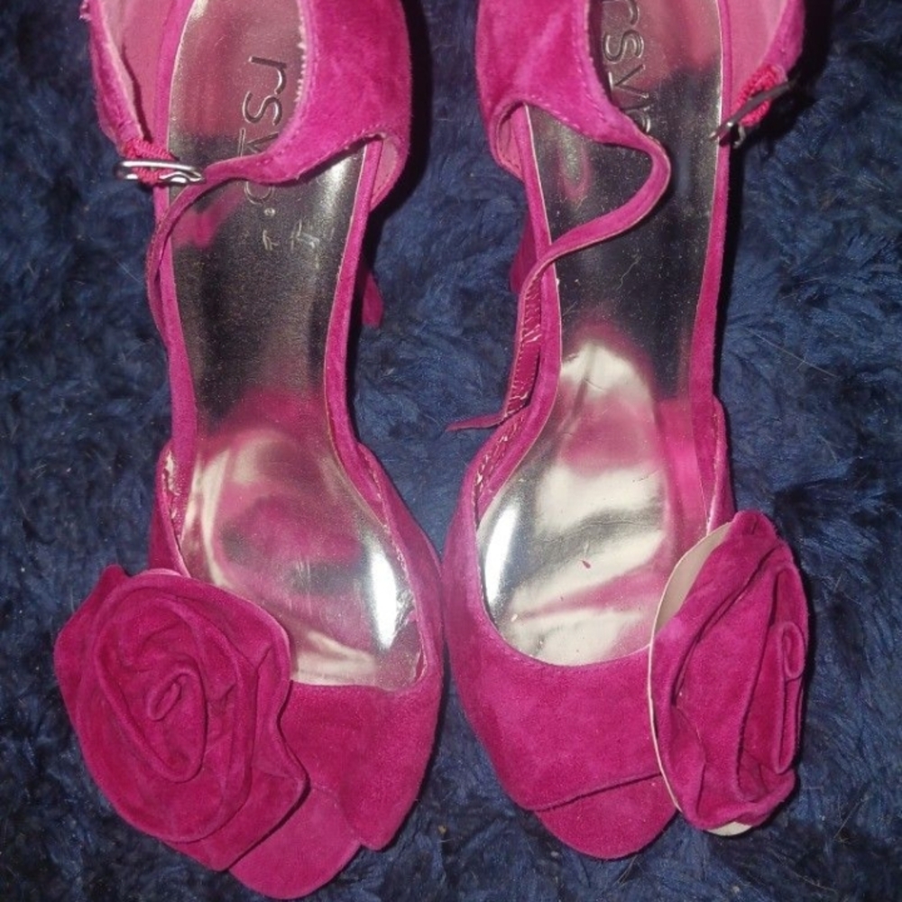 RSVP Fuchsia Suede Heels with Rose Detail